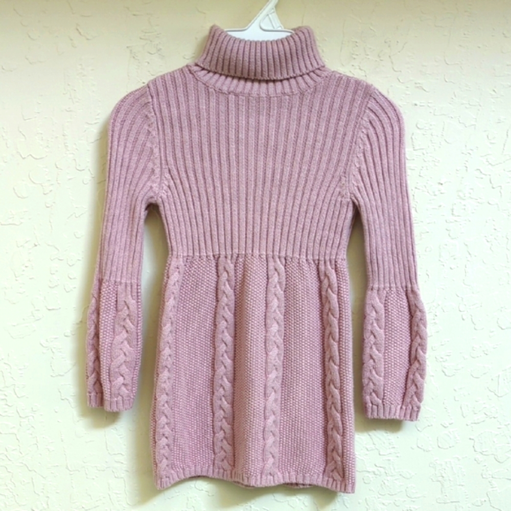 Lulurain Cozy Blush Pink Cable Knit Turtleneck Sweater Dress Size 4T